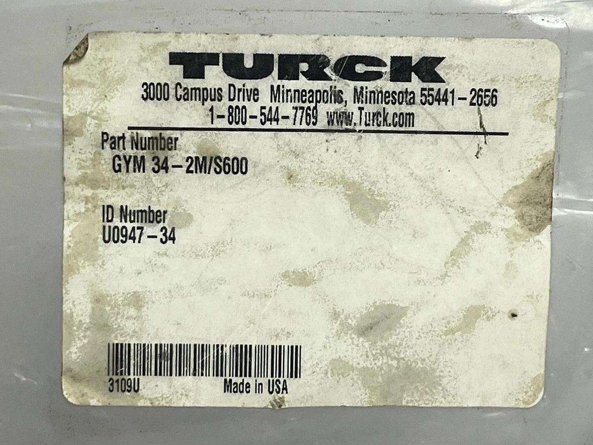Used NEW Turck GYM 34-2M/S600 Powerfast Cordset 3-Pin Male 1-3/8" 2m 6.5ft Sealed