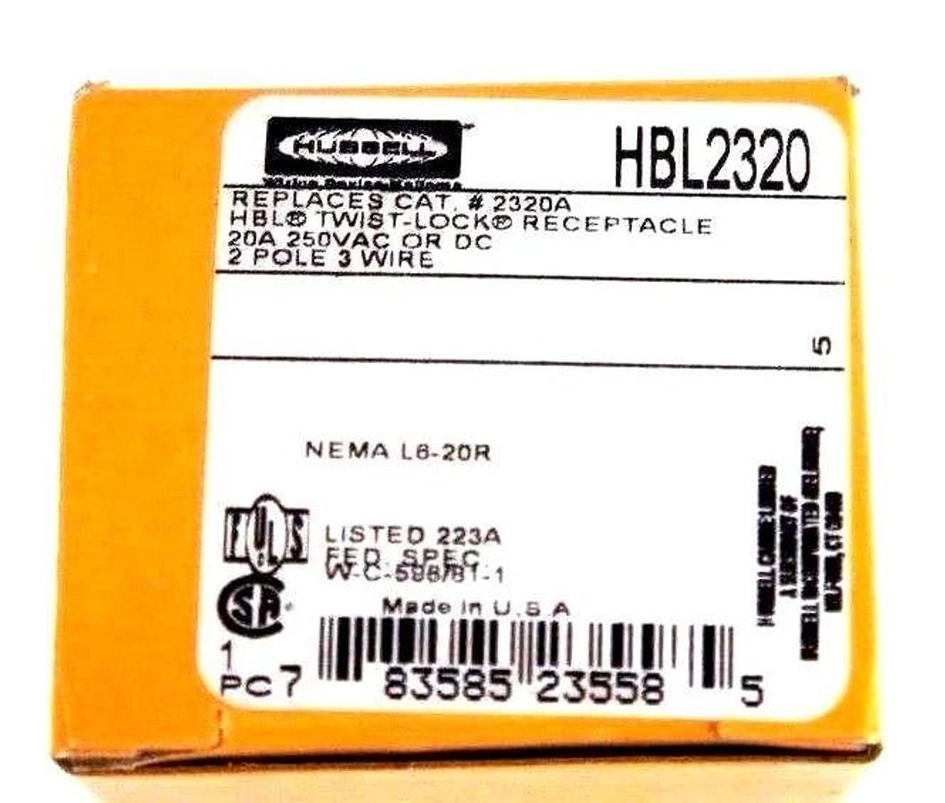 Used LOT OF 3 NIB HUBBELL HBL2320 TWIST LOCK RECEPTACLES 20A, 250VAC/DC, 2POLE, 3WIRE