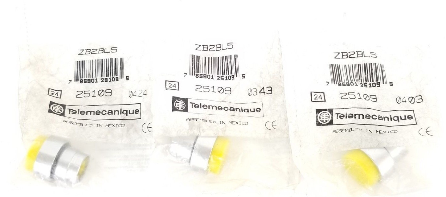 LOT OF 3 NEW TELEMECANIQUE ZB2BL5 PUSHBUTTON OPERATORS EXTENDED HEAD YELLOW