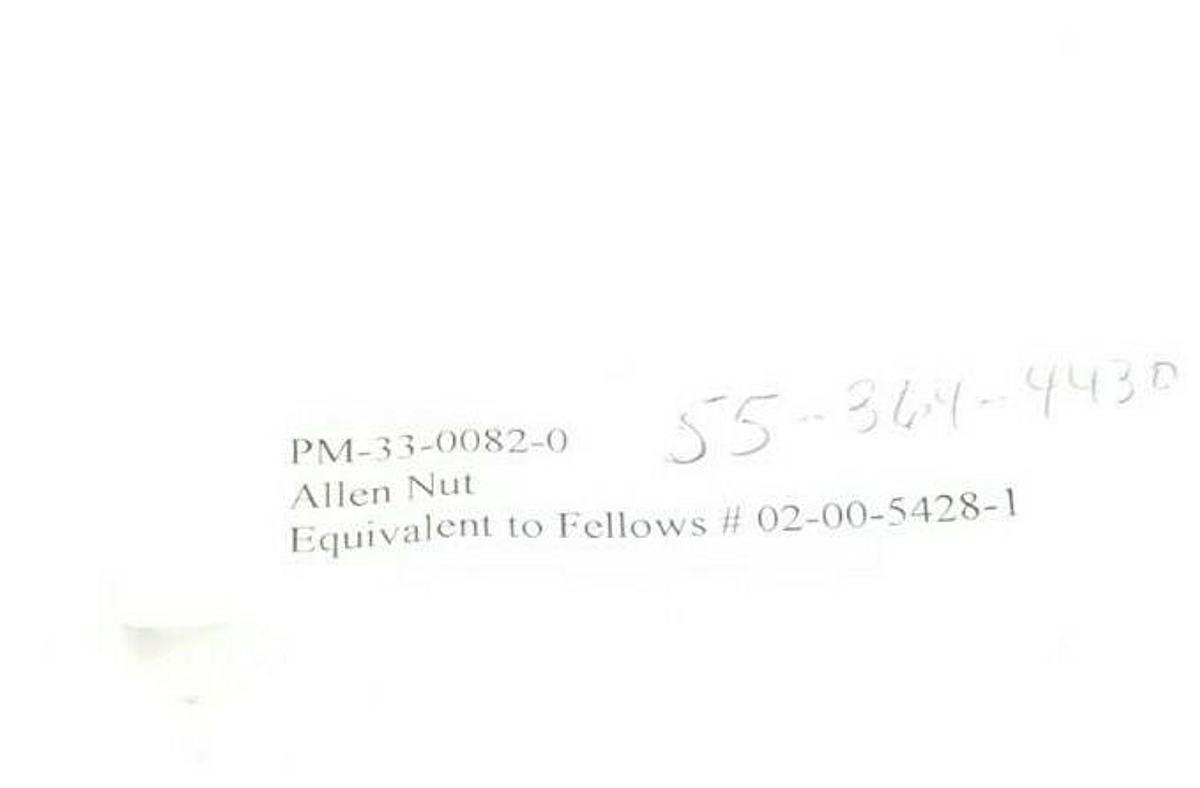 Used LOT OF 2 NEW GENERIC PM-33-0082-0 ALLEN NUTS EQUIVALENT TO FELLOWS 02-00-5428-1