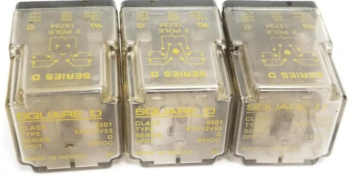 Used LOT OF 3 SQUARE D 8501-KPD12V53 GENERAL PURPOSE RELAY 8501KPD12V53, SER. D, 24V