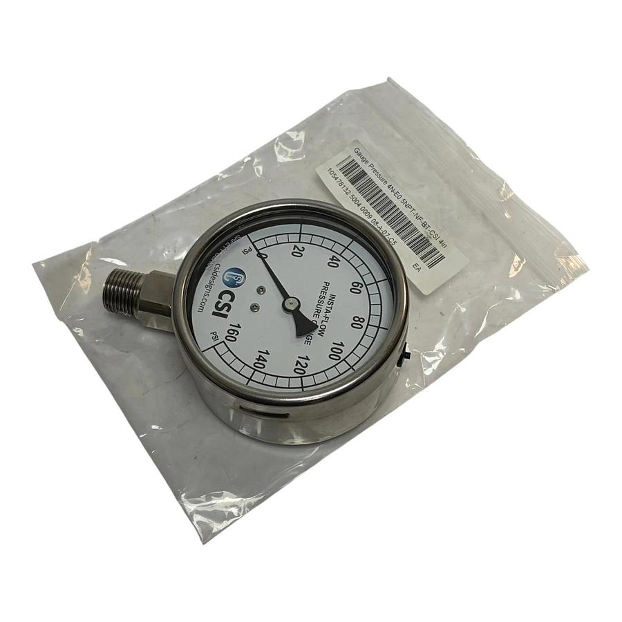 NEW CSI Insta-Flow 4" Stainless Pressure Gauge 0-160 PSI 1/2" NPT Bottom Mount