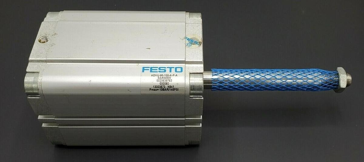 Used FESTO ADVU-80-100-A-P-A COMPACT CYLINDER 80MM BORE X 100MM STROKE ADVU80199APA