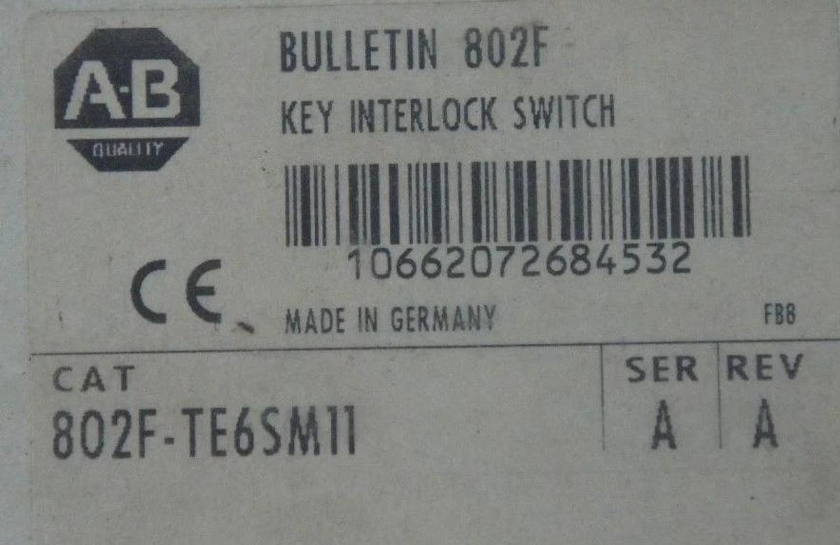 NEW ALLEN BRADLEY 802F-TE6SM11 SAFETY INTERLOCK SWITCH SER. A REV. A W/O KEY
