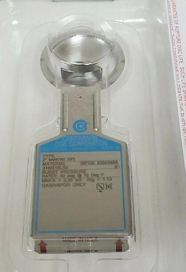 Used NIB CONTINENTAL DISC CORP. 8334345A TYPE: 2'' 50mm SANITRX (SF) RUPTURE DISC
