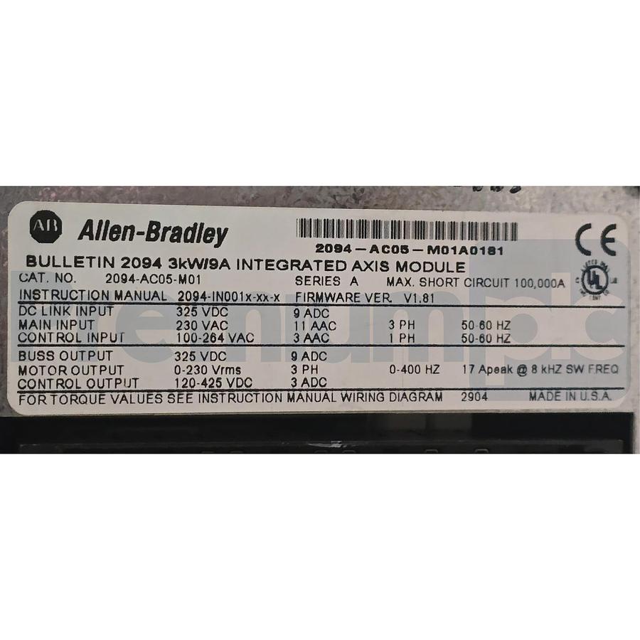 Used Allen Bradley 2094-AC05-M01 /A Kinetix 6000 Integrated Axis Module 3kW 230V USPI