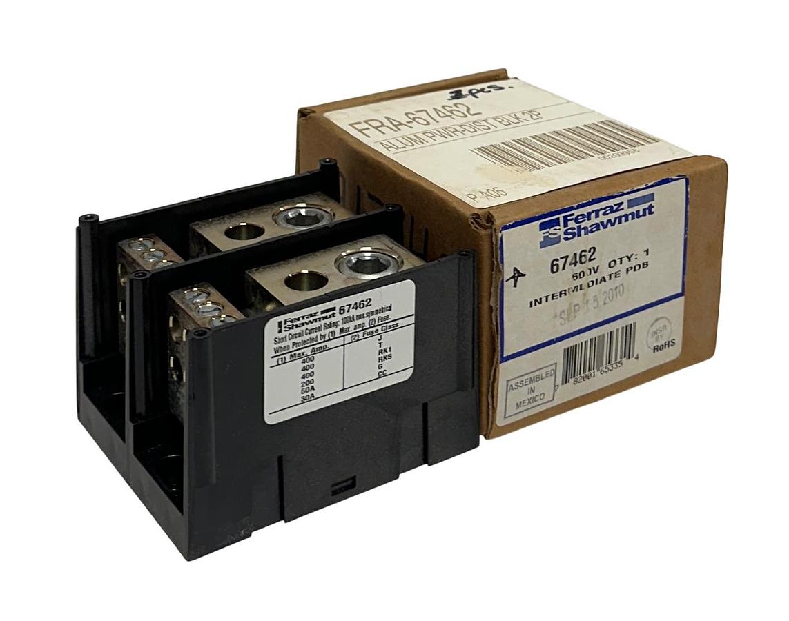 Used FERRAZ SHAWMUT 67462 POWER DISTRIBUTION BLOCK 2-POLE 500MCM 600V CU9AL NSMP