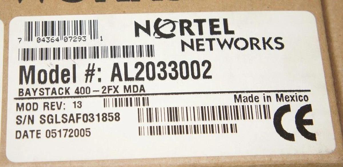 Used NIB NORTEL NETWORKS 302830-AR24 BAYSTACK 400-2FX MDA 4-PORT 10BASE-T/100BASE-TX