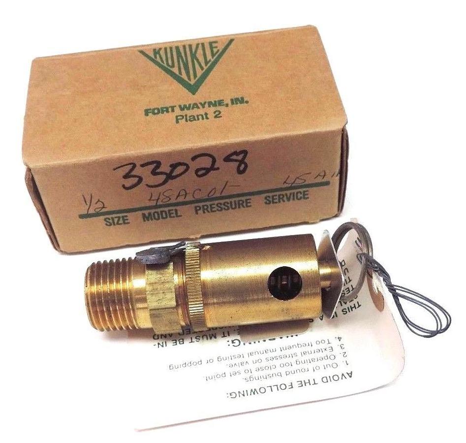 Used NIB KUNKLE 48AC01 SAFETY VALVE SIZE: 1/2'' SET 45 PSI