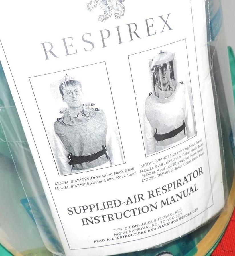 Used RESPIREX SIMPLAIR SIMH056 SUPPLIED AIR RESPIRATOR NIOSH HOOD ASIMH056/73 NEW