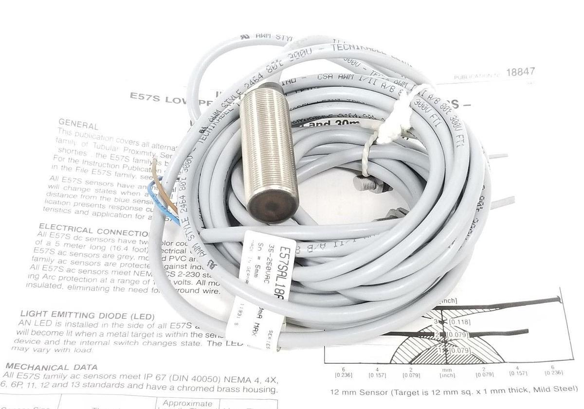 Used NEW EATON CUTLER-HAMMER E57SAL18A2 PROXIMITY SENSOR SER. B1, SN= 5MM, 35-250VAC