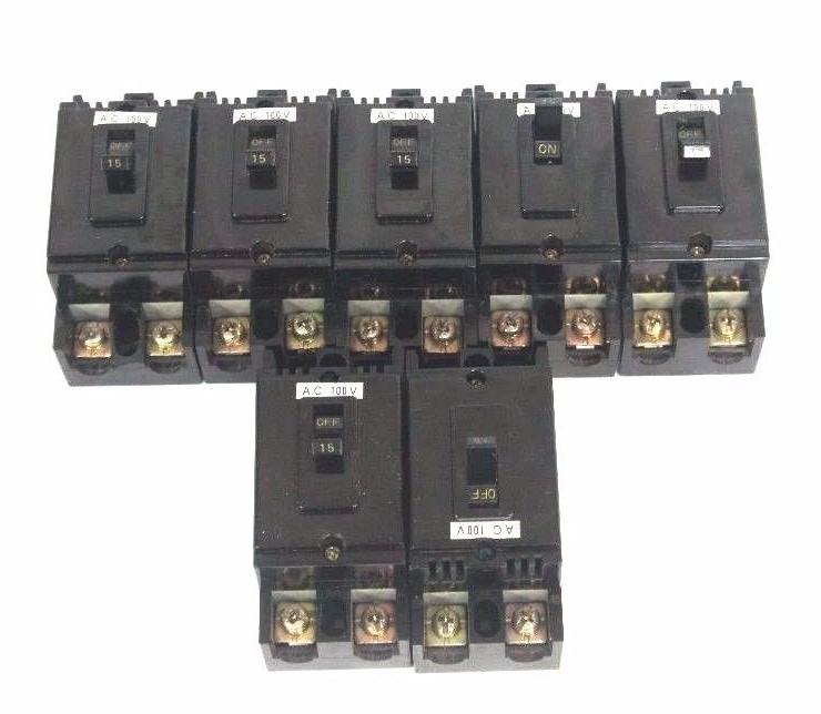 Used LOT OF 7 MITSUBISHI NF30-CB NO FUSE CIRUIT BREAKERS 15 AMP, 2P, 250V, NF30CB