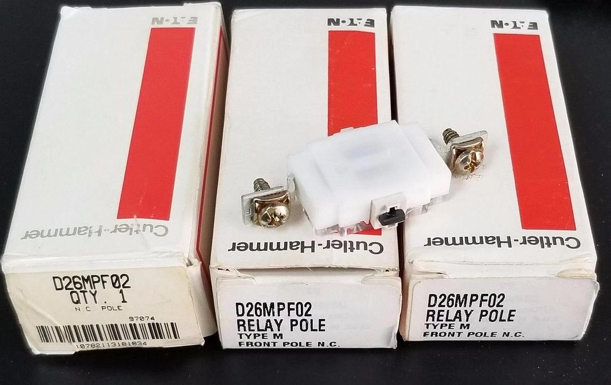Used LOT OF 3 NIB EATON CUTLER-HAMMER D26MPF02 RELAY POLES TYPE M FRONT POLE N.C.
