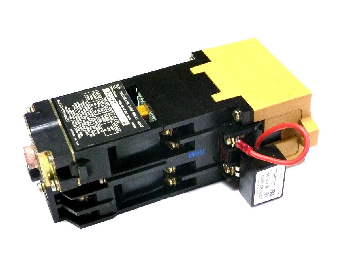 Used ALLEN BRADLEY 700-P400A1 RELAY SER. B W/ 700-PT SER. A TIME DELAY UNIT 700P400A1