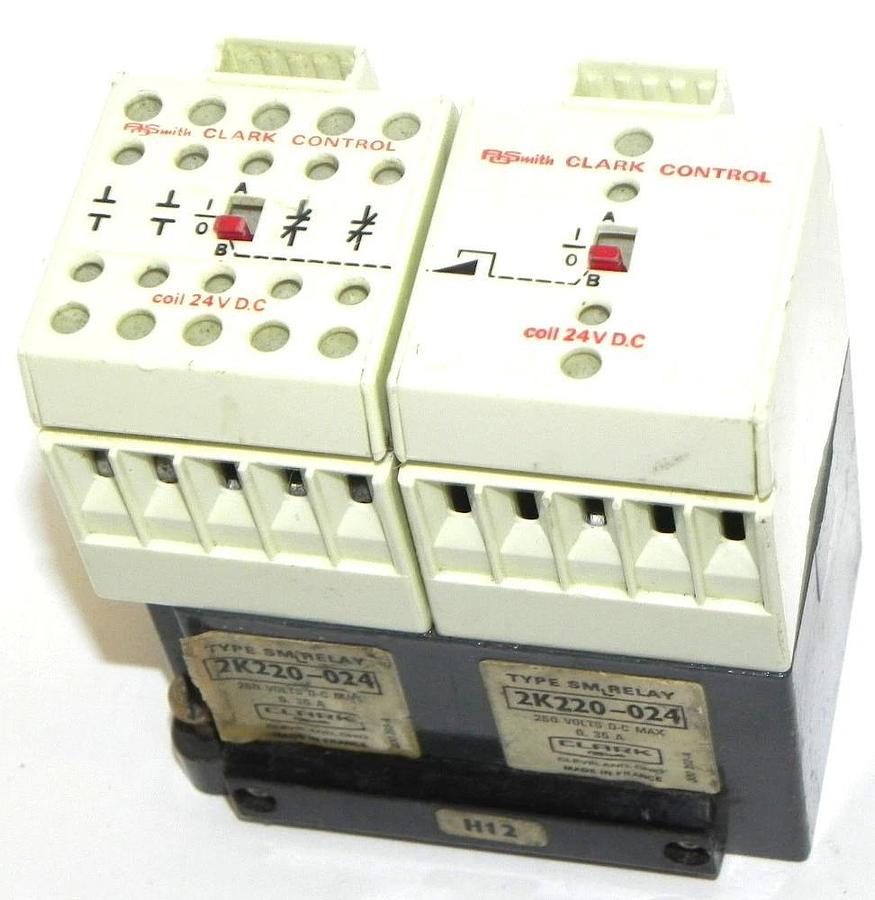 Used AO SMITH CLARK 2K220-024 TYPE SM RELAY, COIL 24V DC, 250 VOLTS DC MAX, 0.35A
