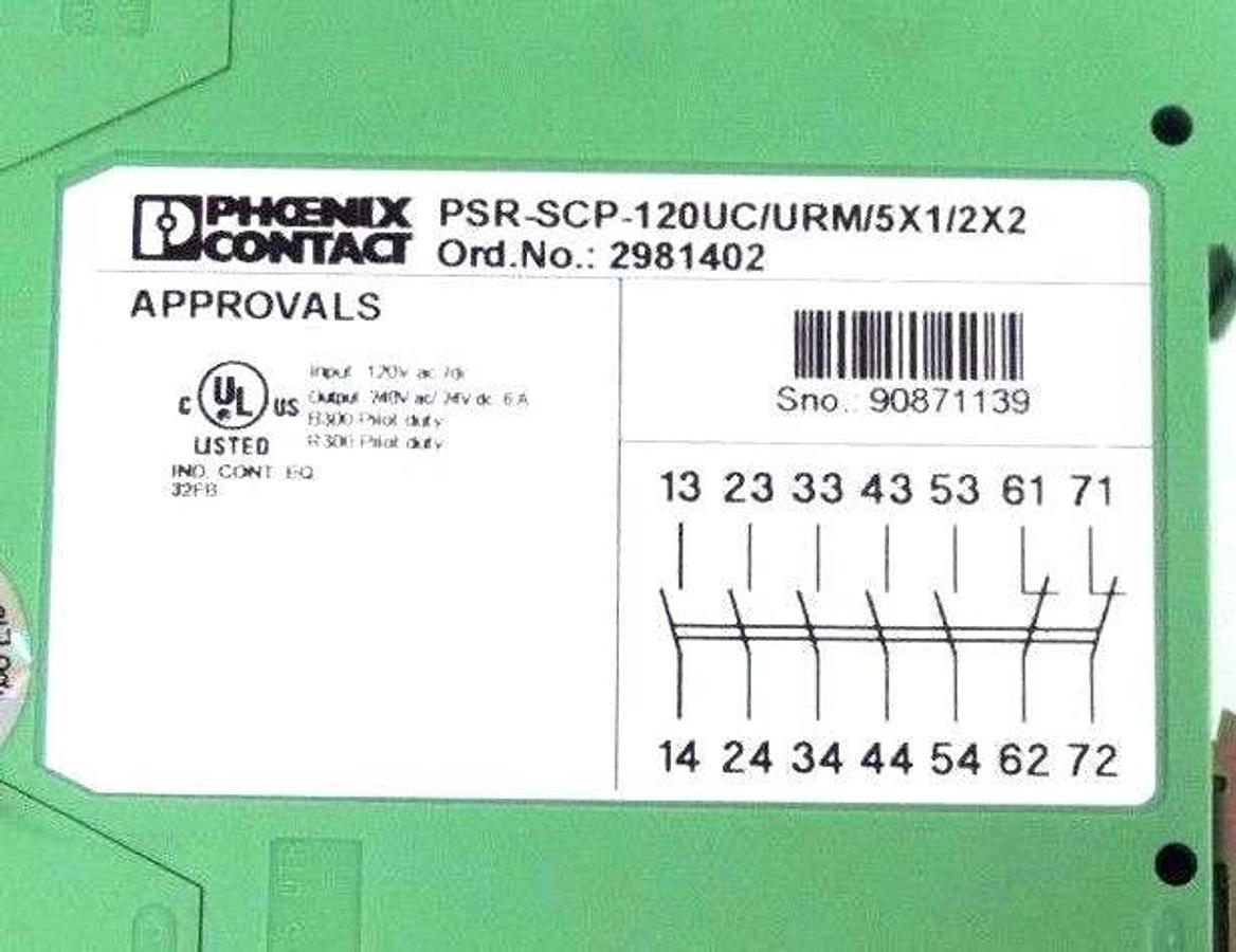 Used PHOENIX CONTACT PSR-SCP-120UC/URM/5X1/2X2 RELAY 120/240VAC, 2981402