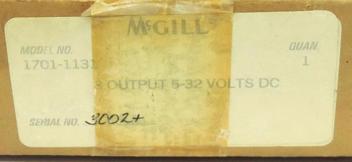 Used MCGILL 1701-1131 OUTPUT BOARD 5-32 VOLTS DC 17011131 REV. F (IN BOX)