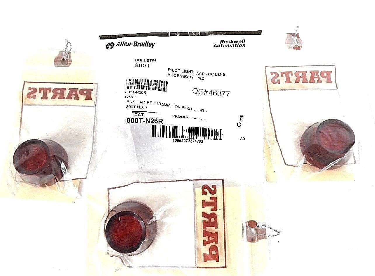 Used LOT OF 4 NEW ALLEN BRADLEY 800T-N26R SER. C RED PILOT LIGHT LENSES 800TN26R