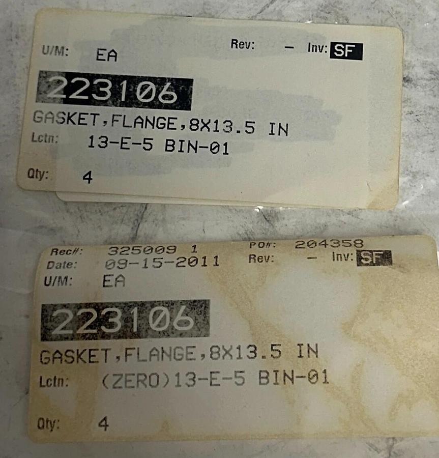 Used 4 ZORO / UNBRANDED 223106 FLANGE GASKETS OEM 8 X 13.5'' ORANGE NSNP