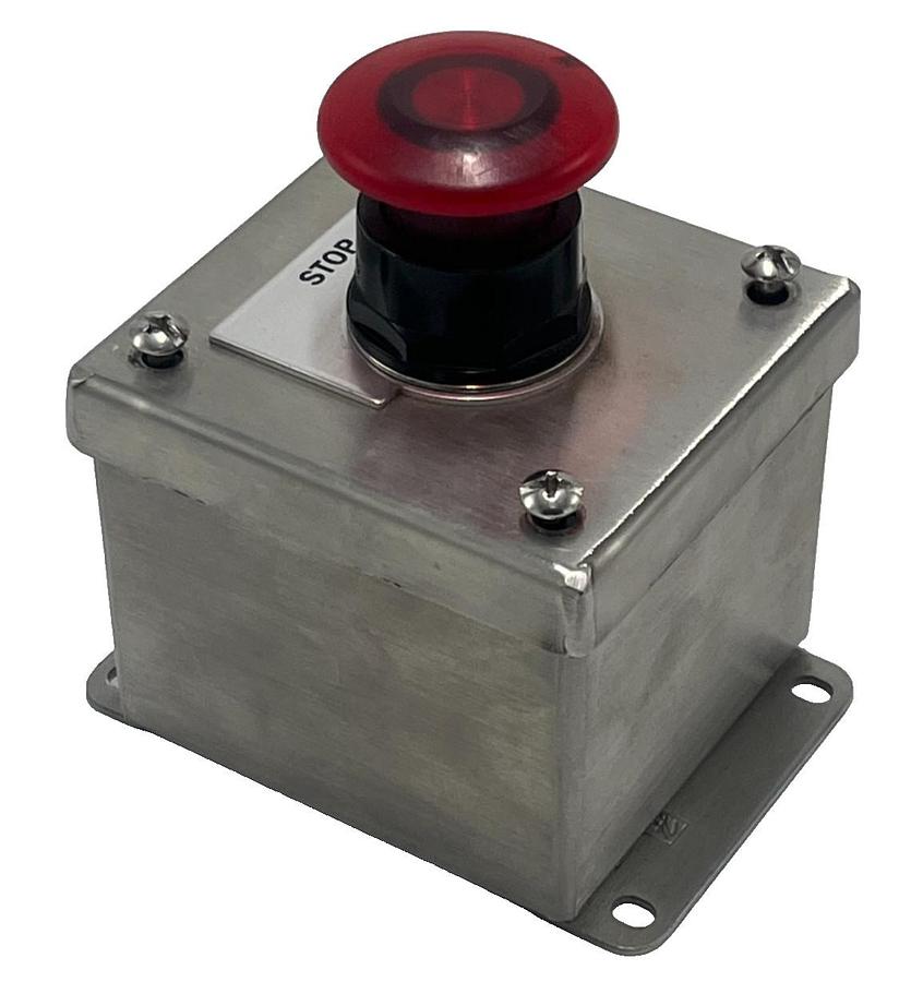 HOFFMAN E1PBSS STAINLESS STEEL ENCLOSURE W/ SIEMENS 52BM9W2 RED PUSHBUTTON NSNP