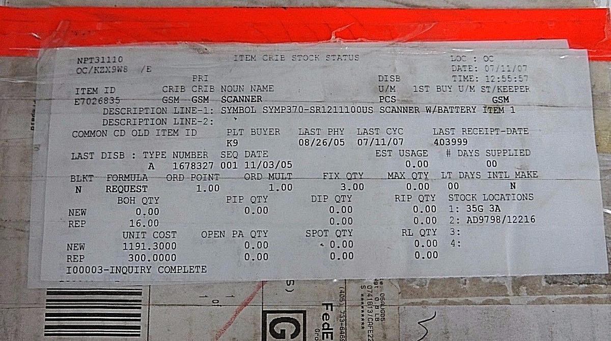 Used REPAIRED SYMBOL P370/P470 PHASER WIRELESS BARCODE SCANNER P370-SR1211100FB