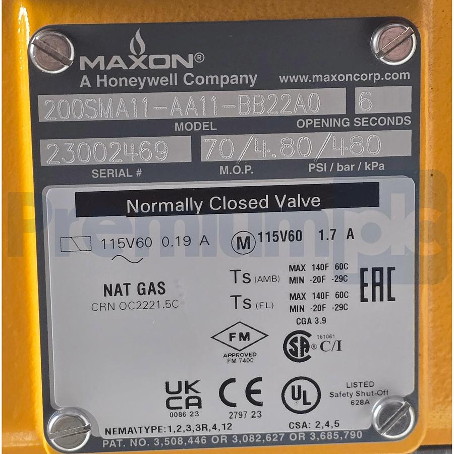 Used Honeywell Maxon 200SMA11-AA11-BB22A0 2" N/C Gas Shut-Off Valve 115V VOS2/VCS2