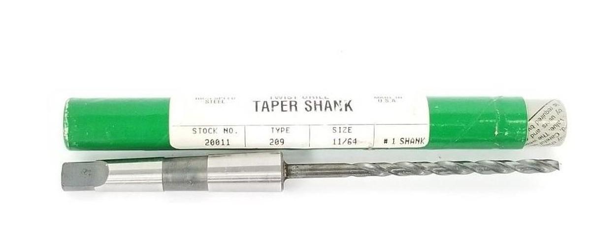 Used NEW PRECISION 20011 TYPE 209 HIGH SPEED STEEL TWIST DRILL TAPER SHANK, 11/64"
