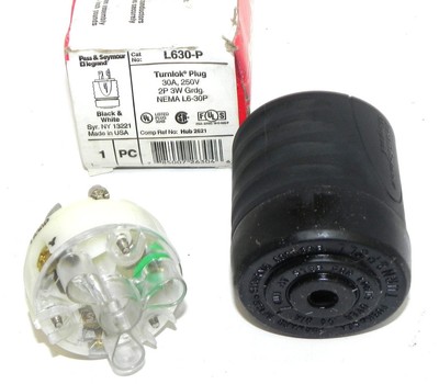Used NIB PASS & SEYMOUR L630-P TURNLOK PLUG 30A, 250V, 2P 3W GRDG. NEMA L6-30P