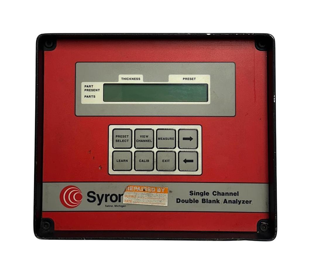 Used SYRON DBA100 SINGLE CHANNEL DOUBLE BLANK ANALYZER 120VAC 60Hz SENSOR/CONTROL REP