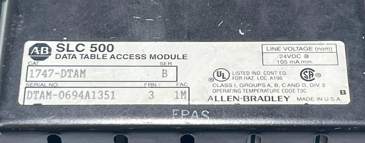 Used Allen-Bradley 1747-DTAM SLC 500 Data Table Access Module Ser B FRN 3.0