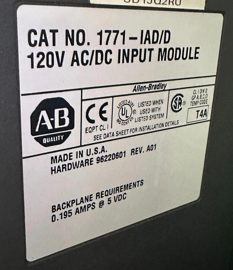 Used ALLEN BRADLEY 1771-A4B SER B 16-SLOT I/O CHASIS W/ MODULES