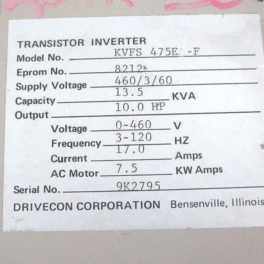 Used KVFS DRIVECON KVFS 475E-F TRANSISTOR INVERTER EPROM NO. 8212