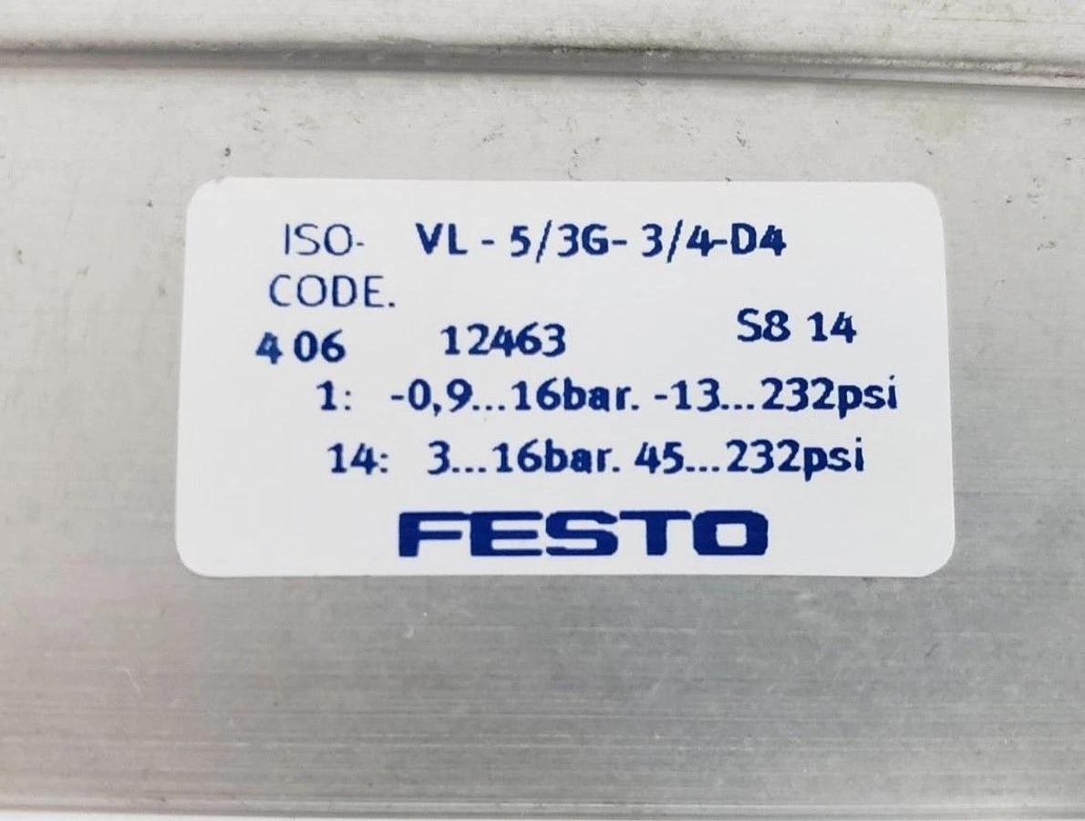 NEW FESTO ELECTRIC VL-5/3G-3/4-D-4 PNEUMATIC VALVE 12463 VL53G34D4