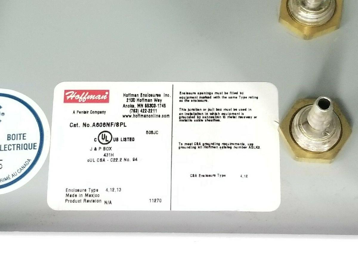 Used NEW HOFFMAN / PENTAIR A606NF/8PL ELECTRICAL ENCLOSURE 6 ''x 6'' x 4'' A606NF 8PL