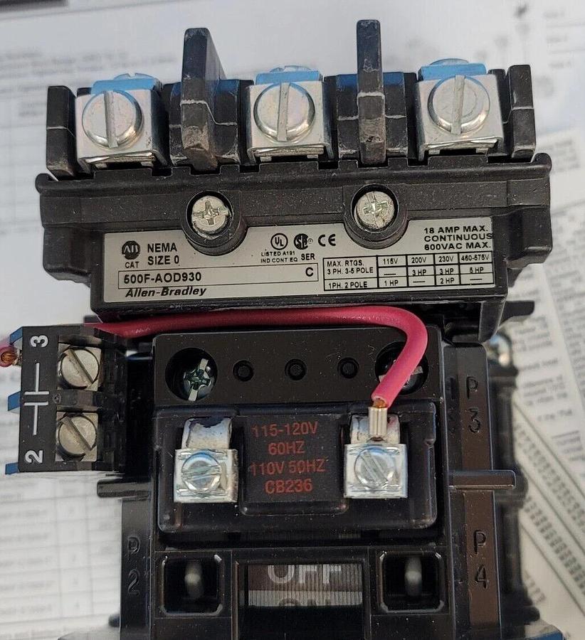 Used NIB ALLEN BRADLEY 500F-AOD930 SER. C NEMA SIZE 0 CONTACTOR