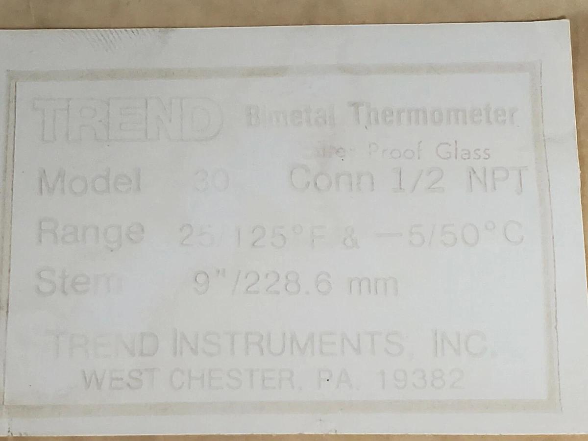 NIB TREND INSTRUMENTS MODEL: 30 CONN 1/2 NPT 25-125 DEG. F 9''/228.6mm