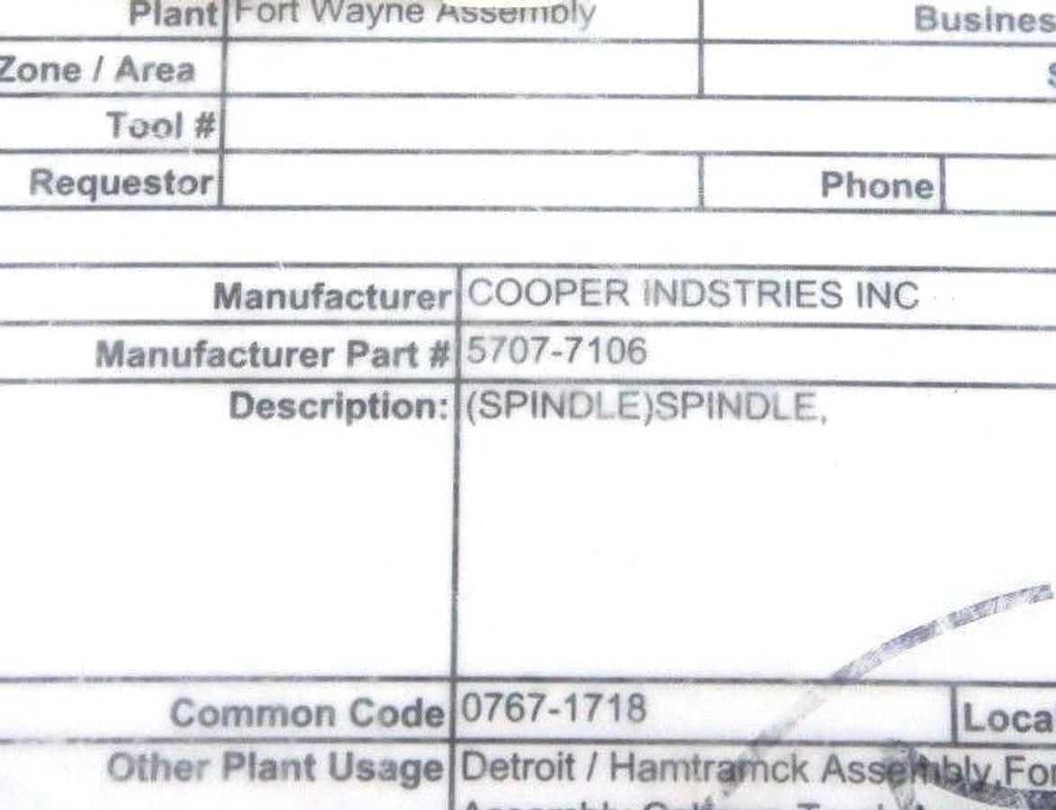 Used LOT OF 5 NEW COOPER 5707-7106 SPINDLES 57077106
