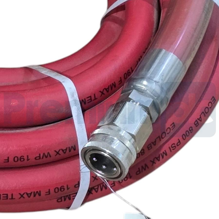 ECOLAB Red Hot Water Hose 800PSI WP 190°F MAX 50' w/Quick Disconnects S94783005
