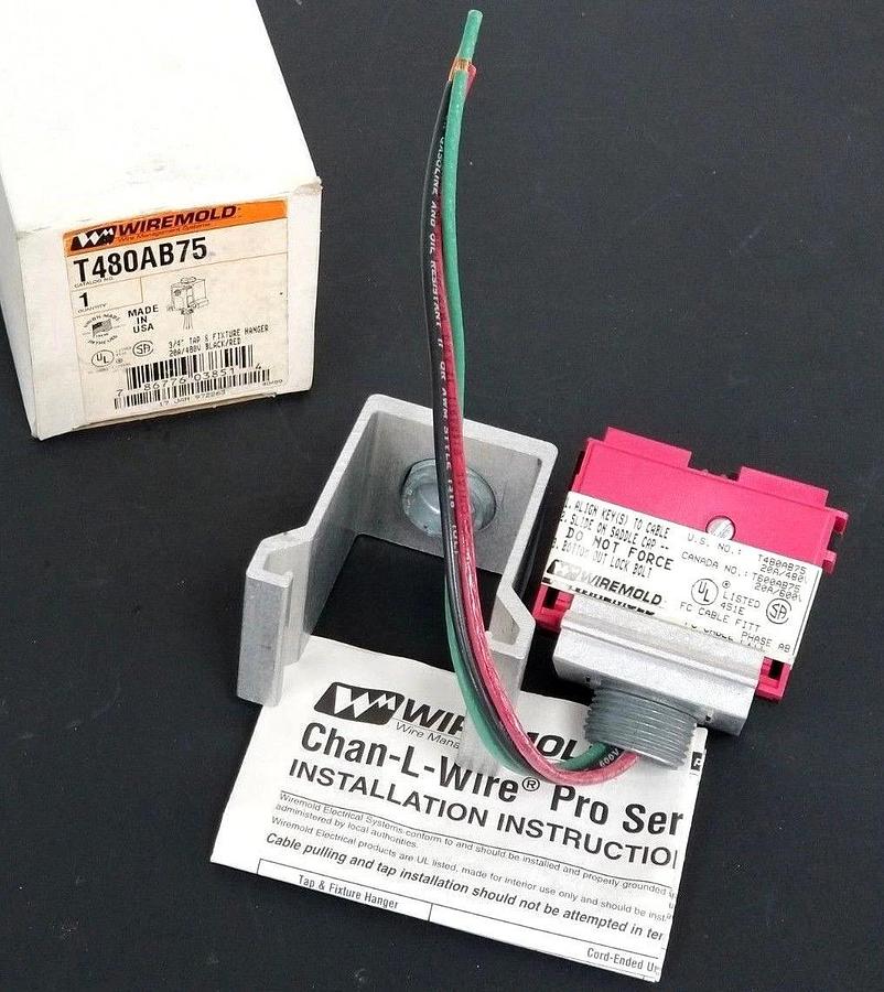 Used NIB WIREMOLD T480AB75 TAP & FIXTURE HANGER 3/4'' 20A/480V BLACK/RED T600AB75