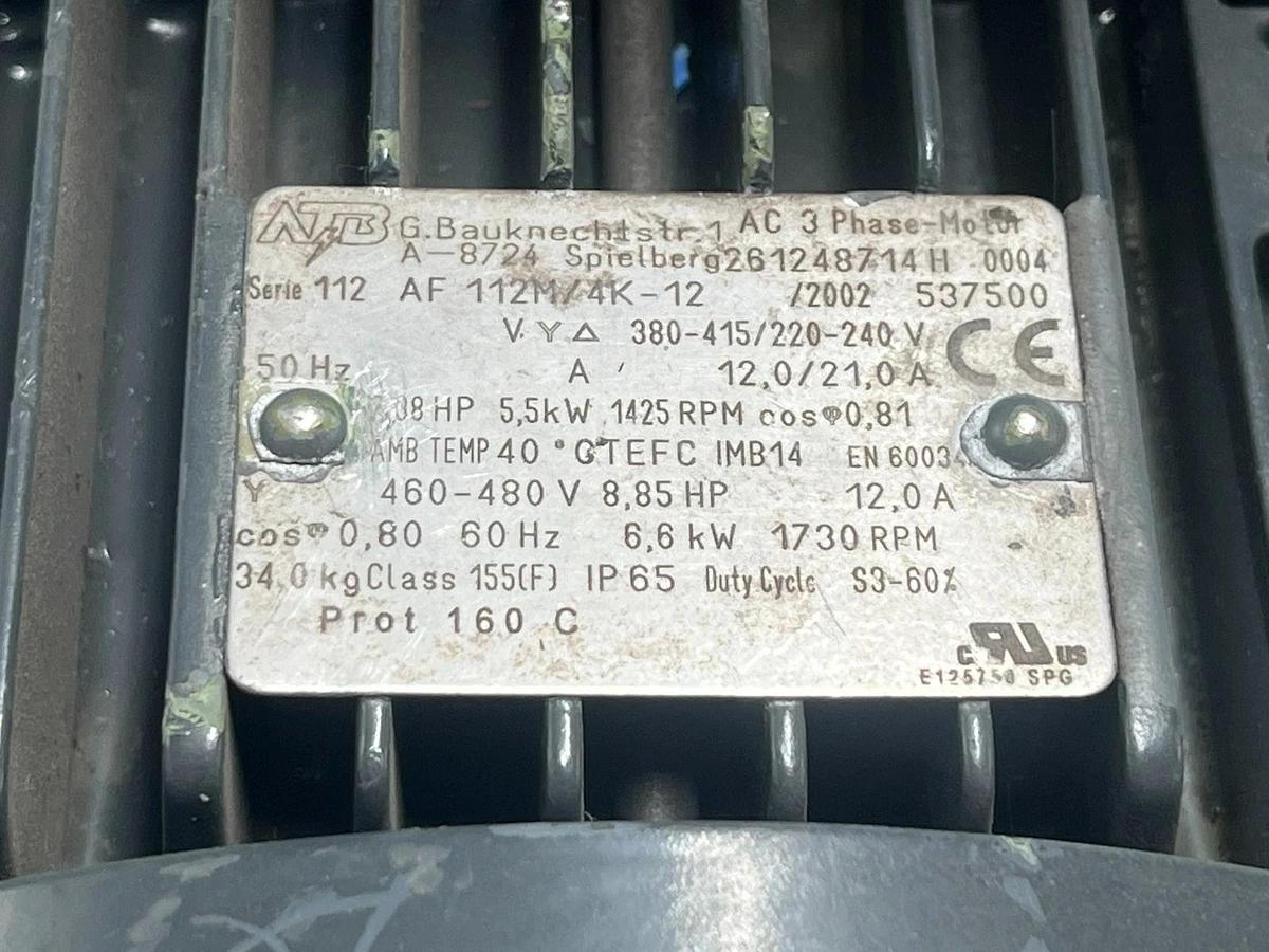 Used ATB AF-112M/4K Electric Motor | 3-Phase 4-Pole | 5.5kW (7.5HP) 1425 RPM IEC