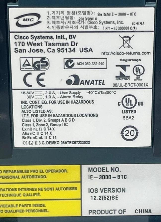Used CISCO IE-3000-8TC 8-Port 10/100 Indust. Ethernet Switch Managed DIN Rail Mount