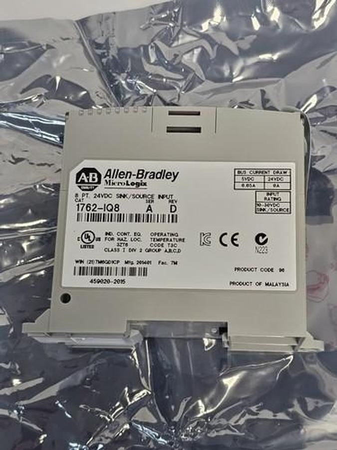 Used NIB ALLEN BRADLEY 1762-IQ8 8 PT. 24VDC SINK/SOURCE INPUT MODULE SER. A REV. D