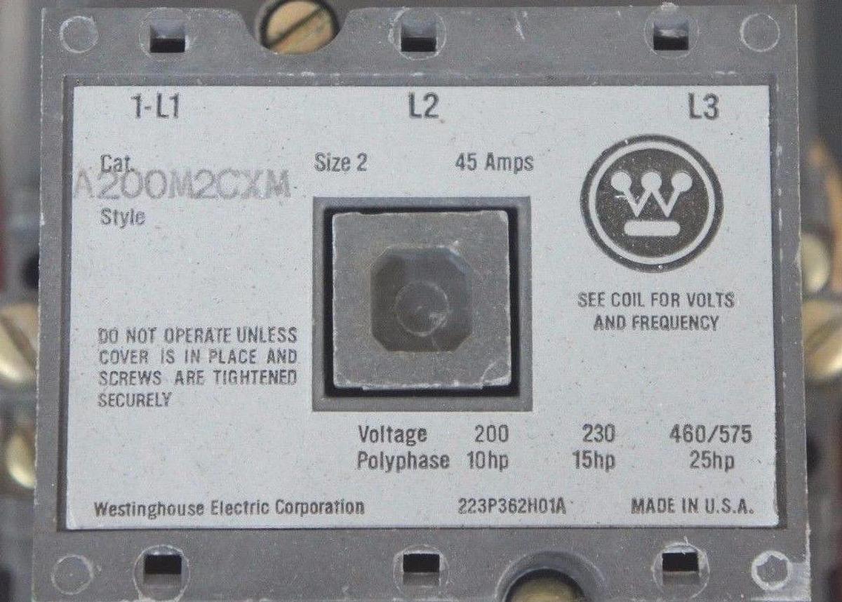 Used WESTINGHOUSE A200M2CXM NON REVERSING STARTER 45 AMPS, 600V, 440-480V COIL