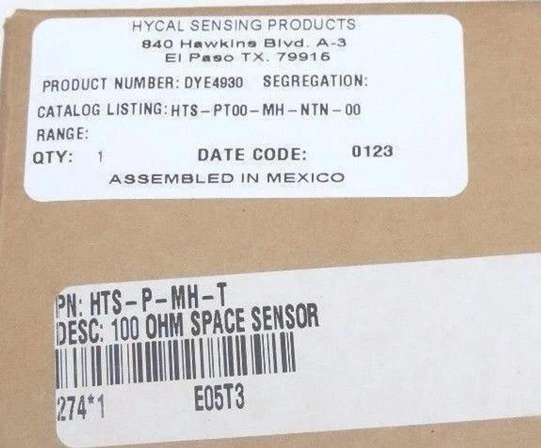 Used NEW SEALED HYCAL HTS-PT00-MH-NTN-00 SPACE SENSOR 100 OHM, P/N: HTS-P-MH-T