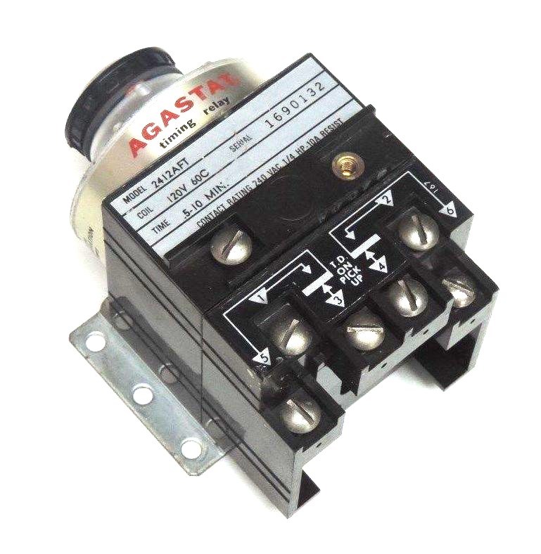 Used AGASTAT 2412AFT TIMING RELAY 120V, 60C, .5/10MIN., 240VAC, 1/4HP, 10A RESIST