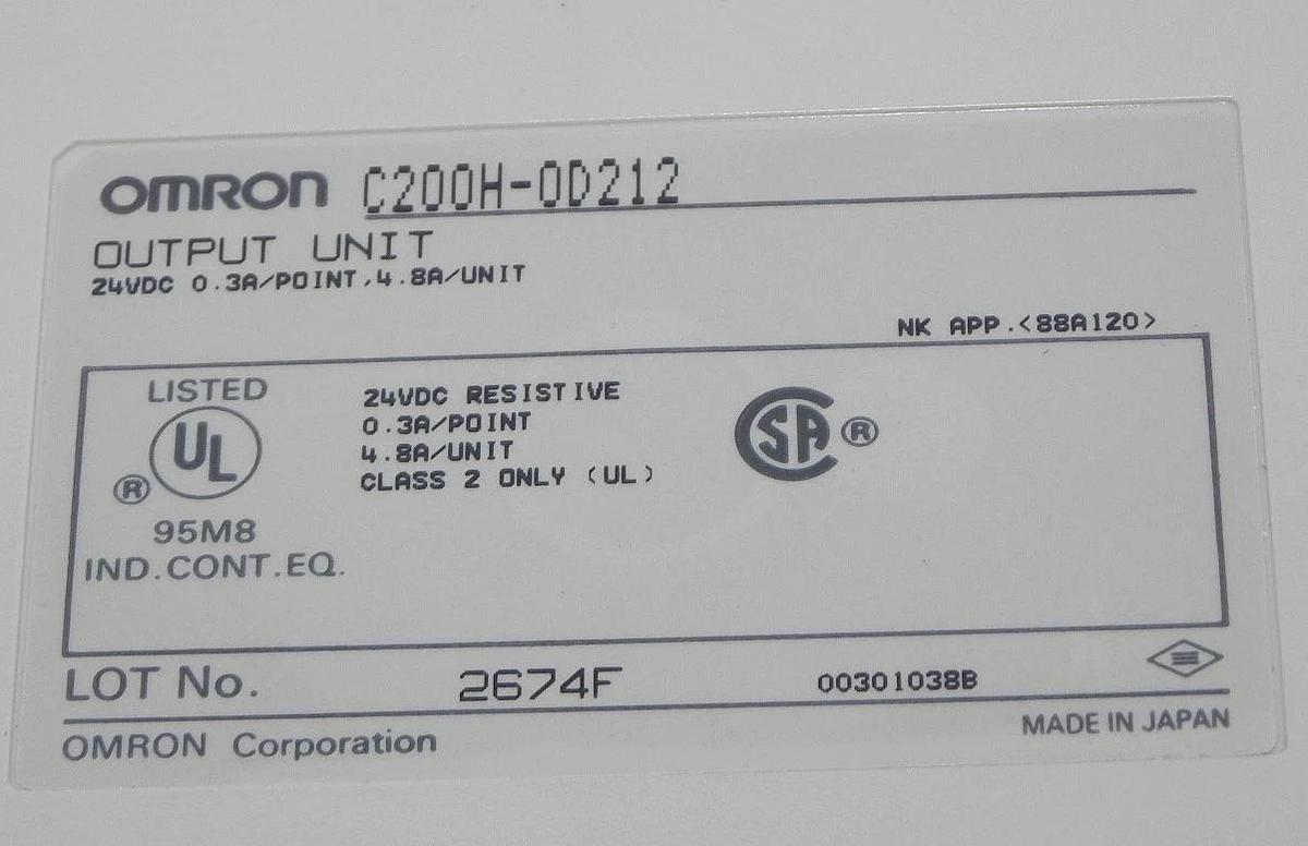 Used OMRON C200H-OD212 OUTPUT MODULE 24VDC 0.3A/POINT, 4.8A/UNIT, C200H-0D212
