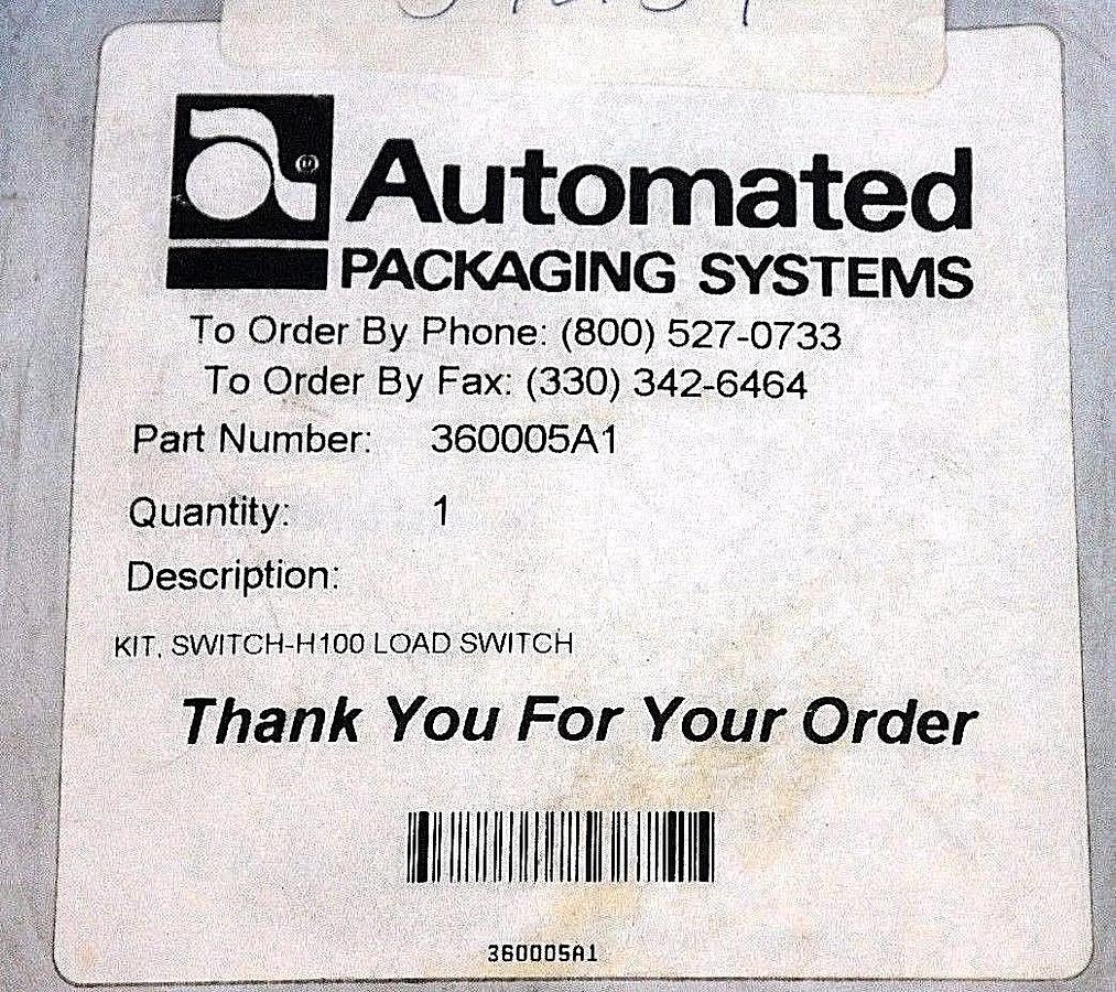 Used NIB AUTOMATED PACKAGING SYSTEMS 360005A1 KIT, SWITCH-H100 LOAD SWITCH