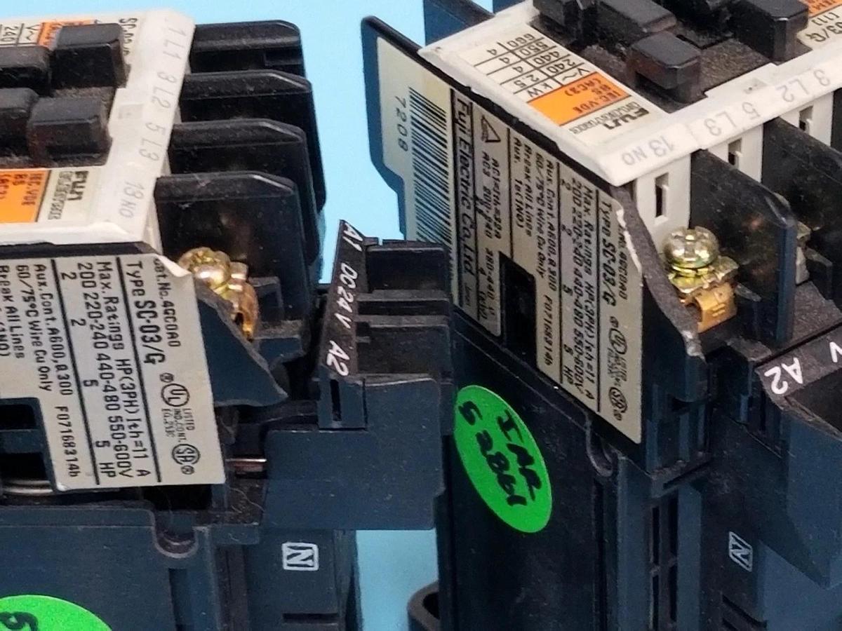 Used LOT OF 2 FUJI ELECTRIC SC-03/G CONTACTORS 11A, CAT NO 4GC0A, SC03G
