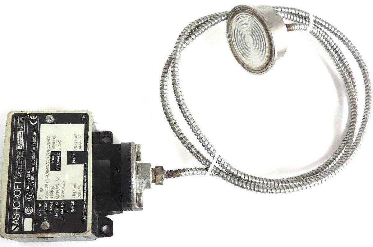 Used ASHCROFT B424B SNAP ACTION PRESSURE SWITCH , W/ TYPE 320, DIAPHRAGM 316L SENSOR