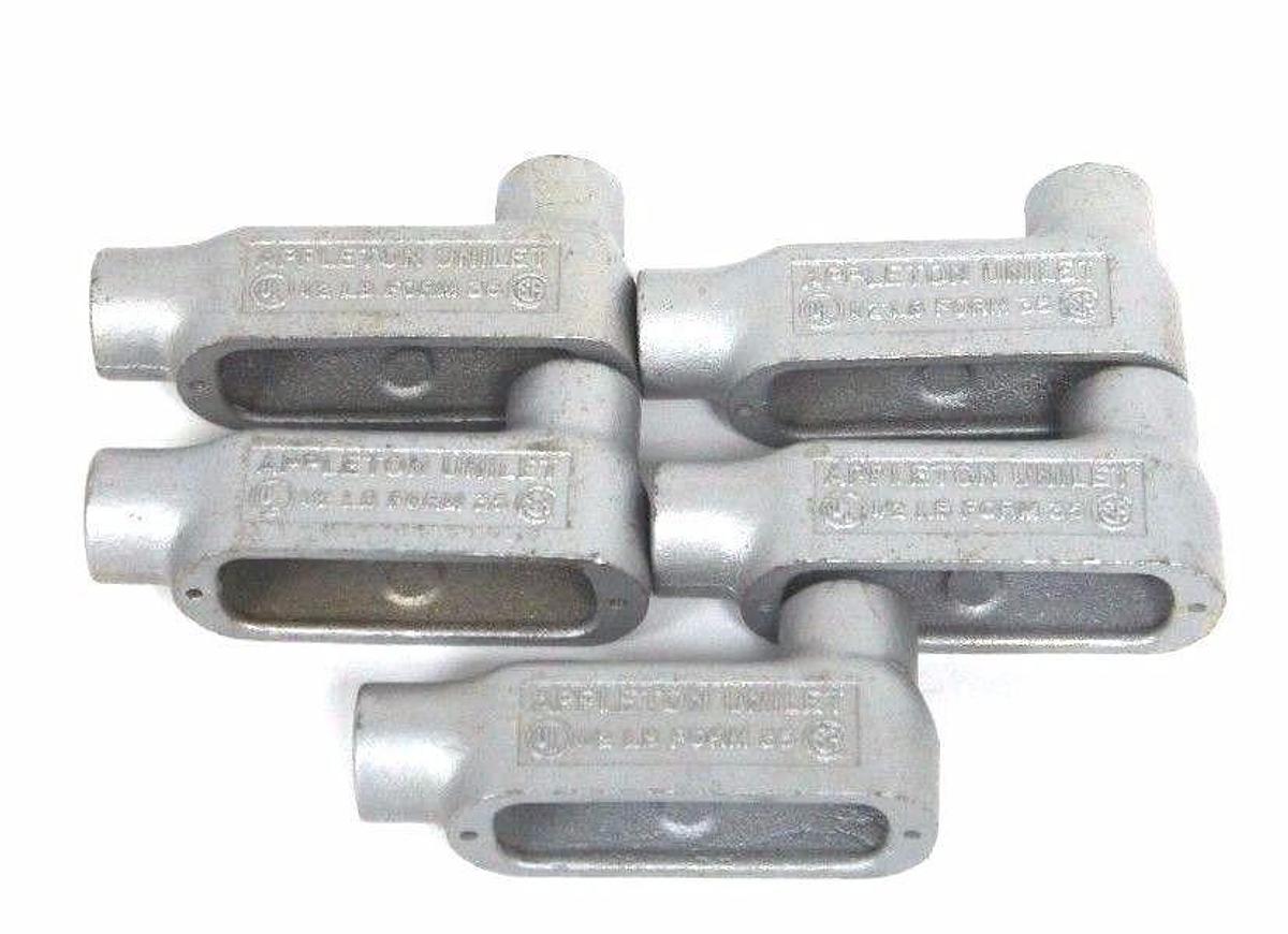 Used LOT OF 5 NEW APPLETON UNILET 1/2" LB FORM 35 ELBOW ENCLOSURES 4.5 CU IN